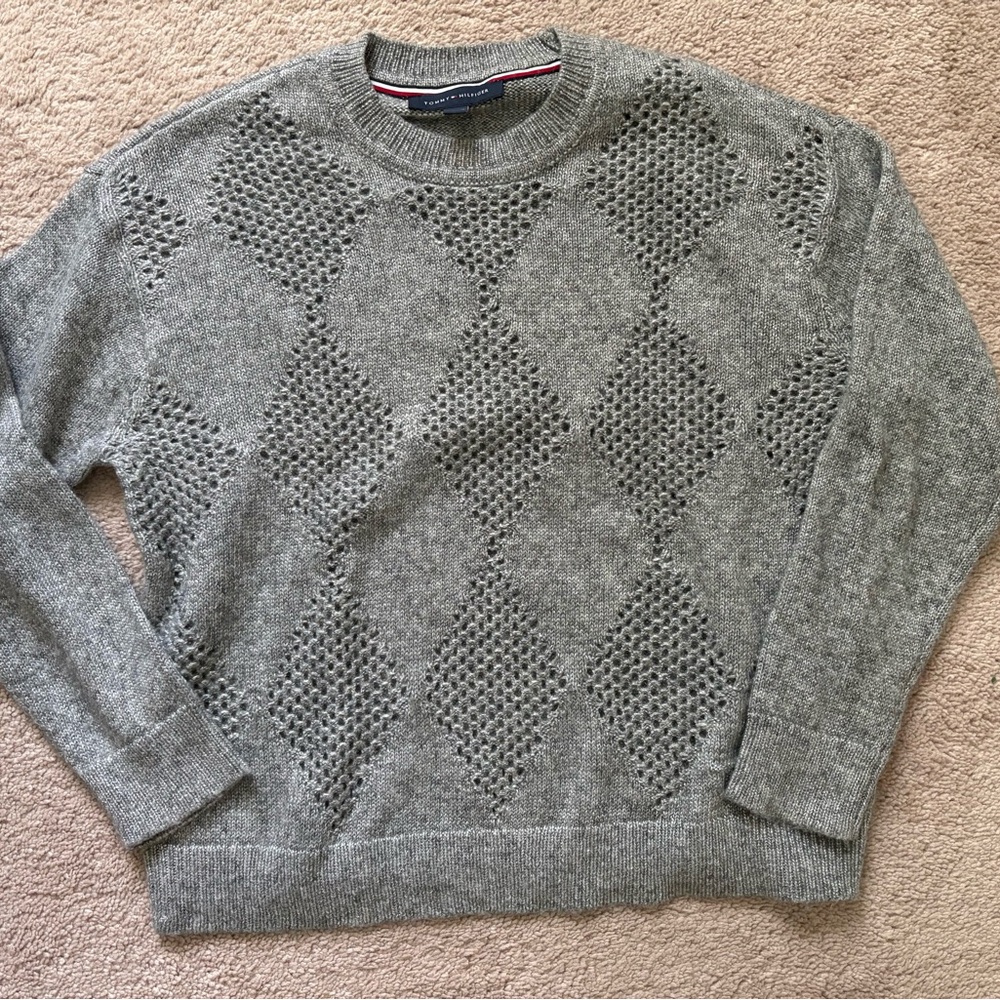 Tommy Hilfiger Gray Diamond Knit Crewneck Sweater